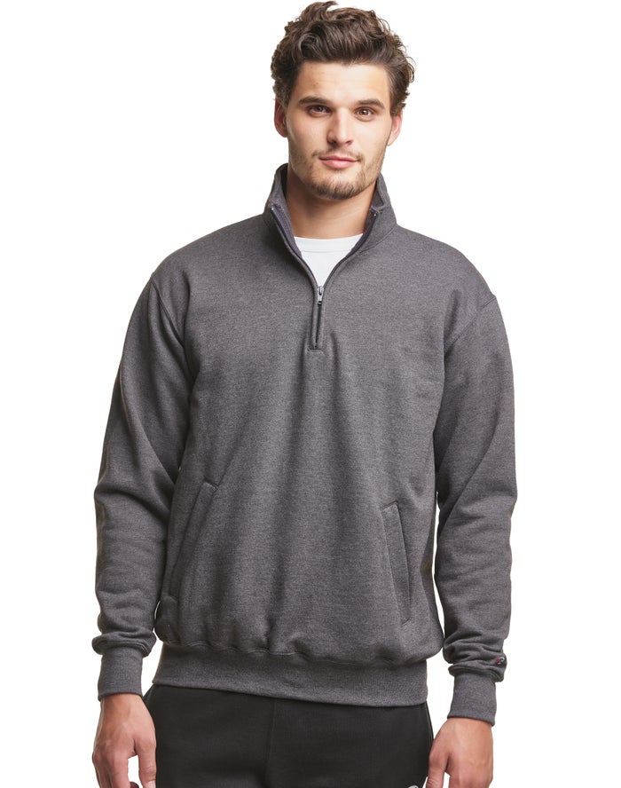 Champion Herre Sweatshirt MørkeGrå - Powerblend Fleece 1/4 Zip With Pockets - Danmark YZD-917065